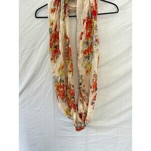 Women’s Floral Flower Infinity Scarf Cream with Orange Yellow Green Black